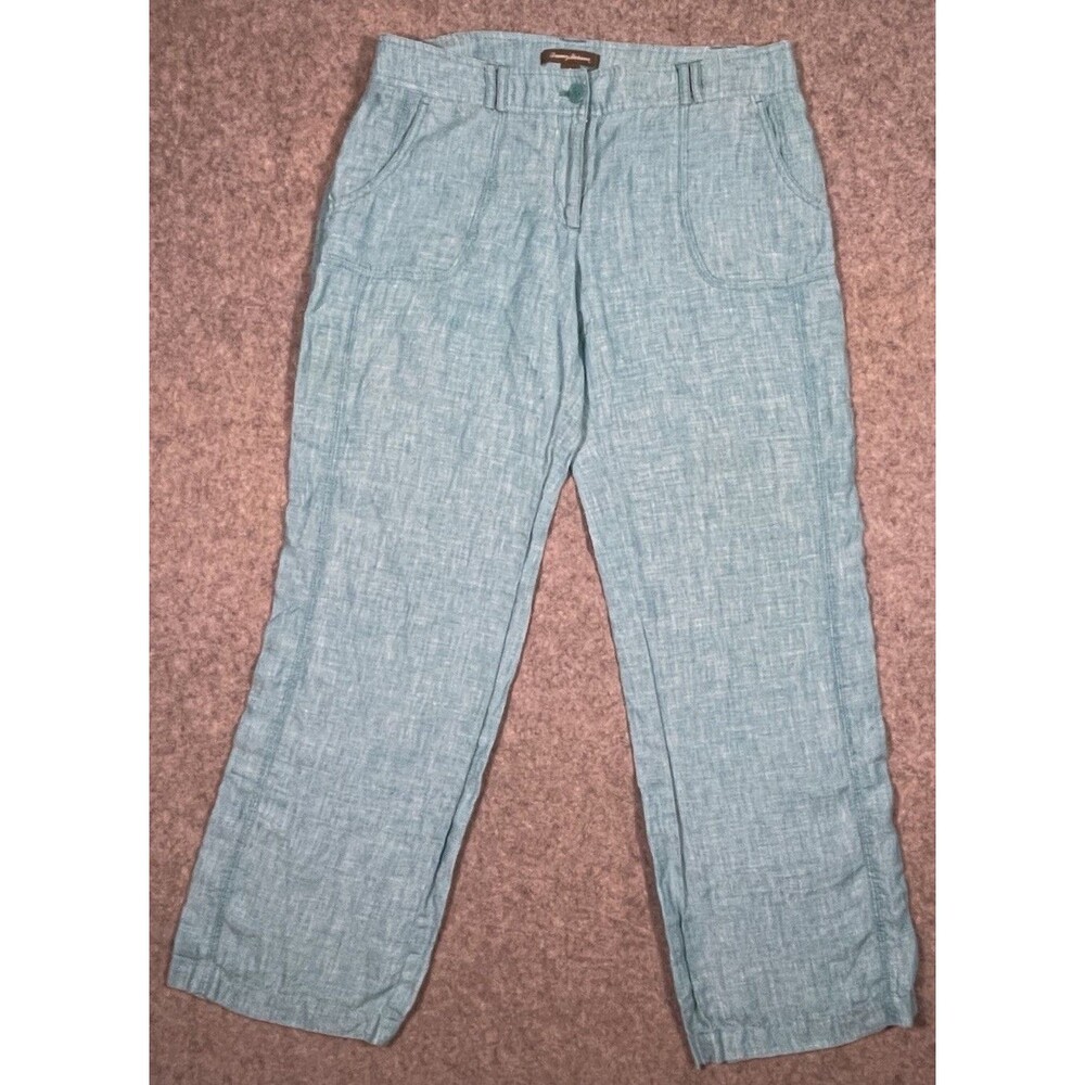 Tommy Bahama 100% Linen Pants Aqua Size 8 Pockets Casual/Travel/Beach/Boho